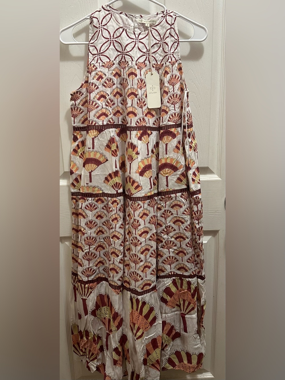 Sleeveless Maxi Dress in Ivory, Rust & Mustard